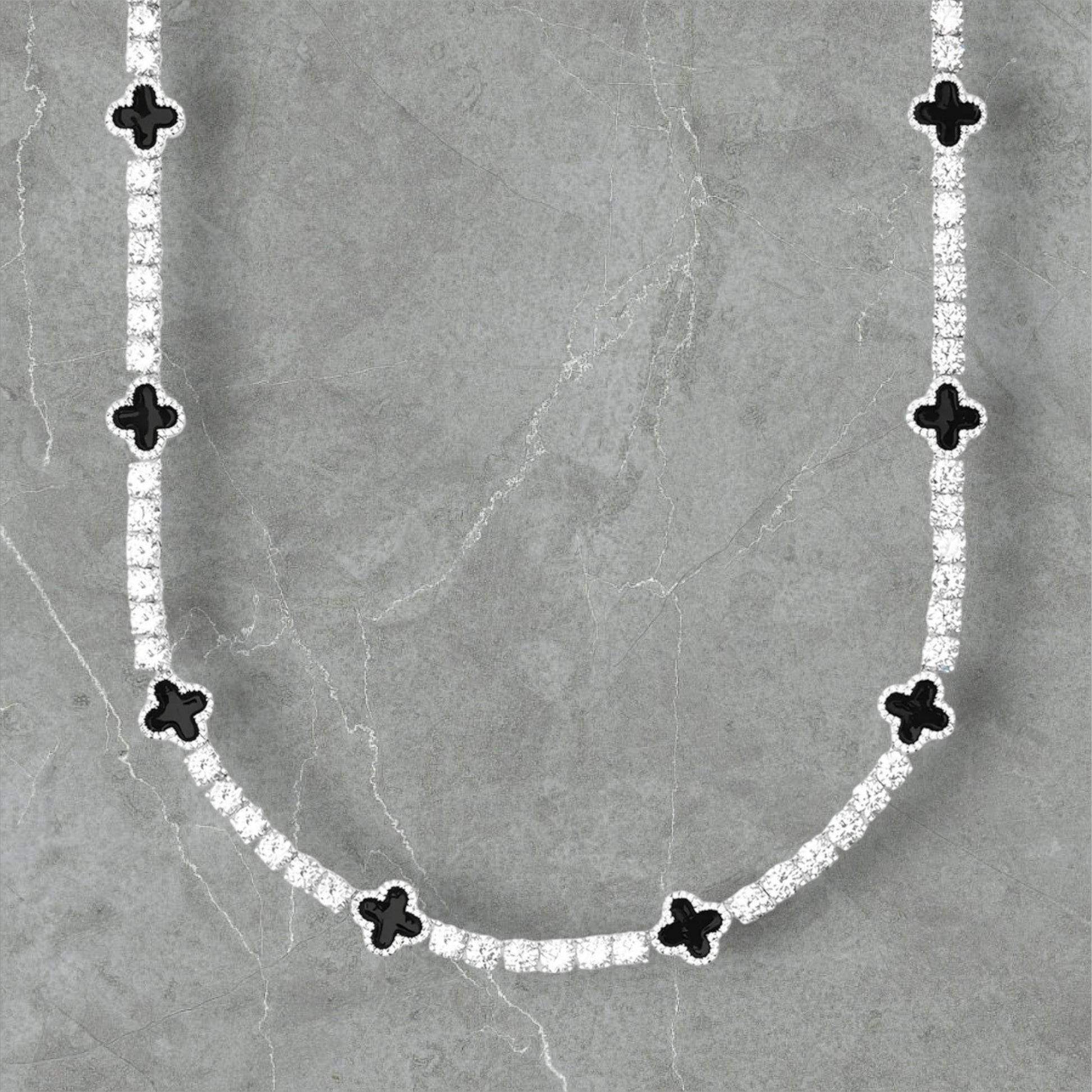 MOISSANITE BLACK CLOVER TENNIS CHAIN.