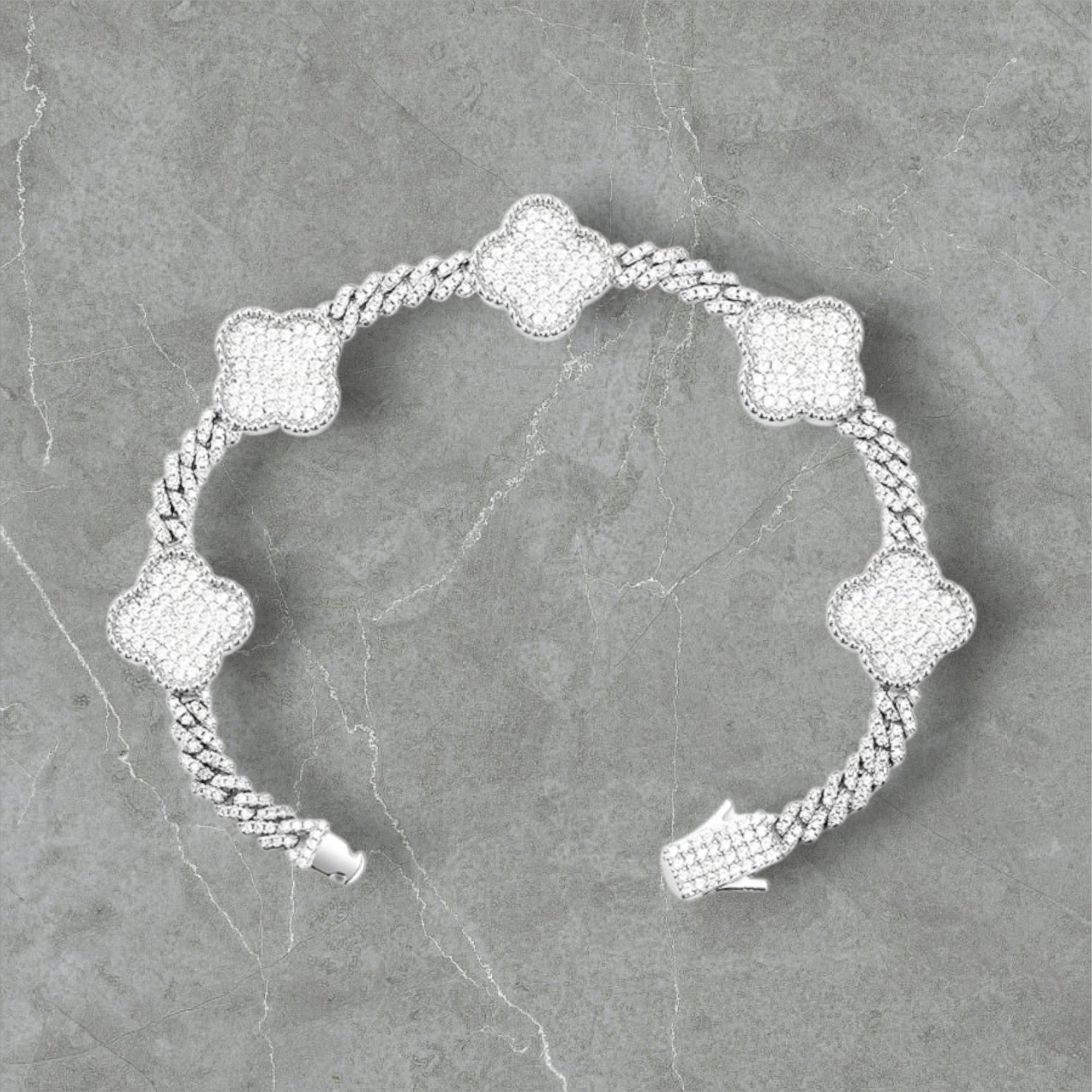 MOISSANITE CUBAN CLOVER Bracelet - White Gold