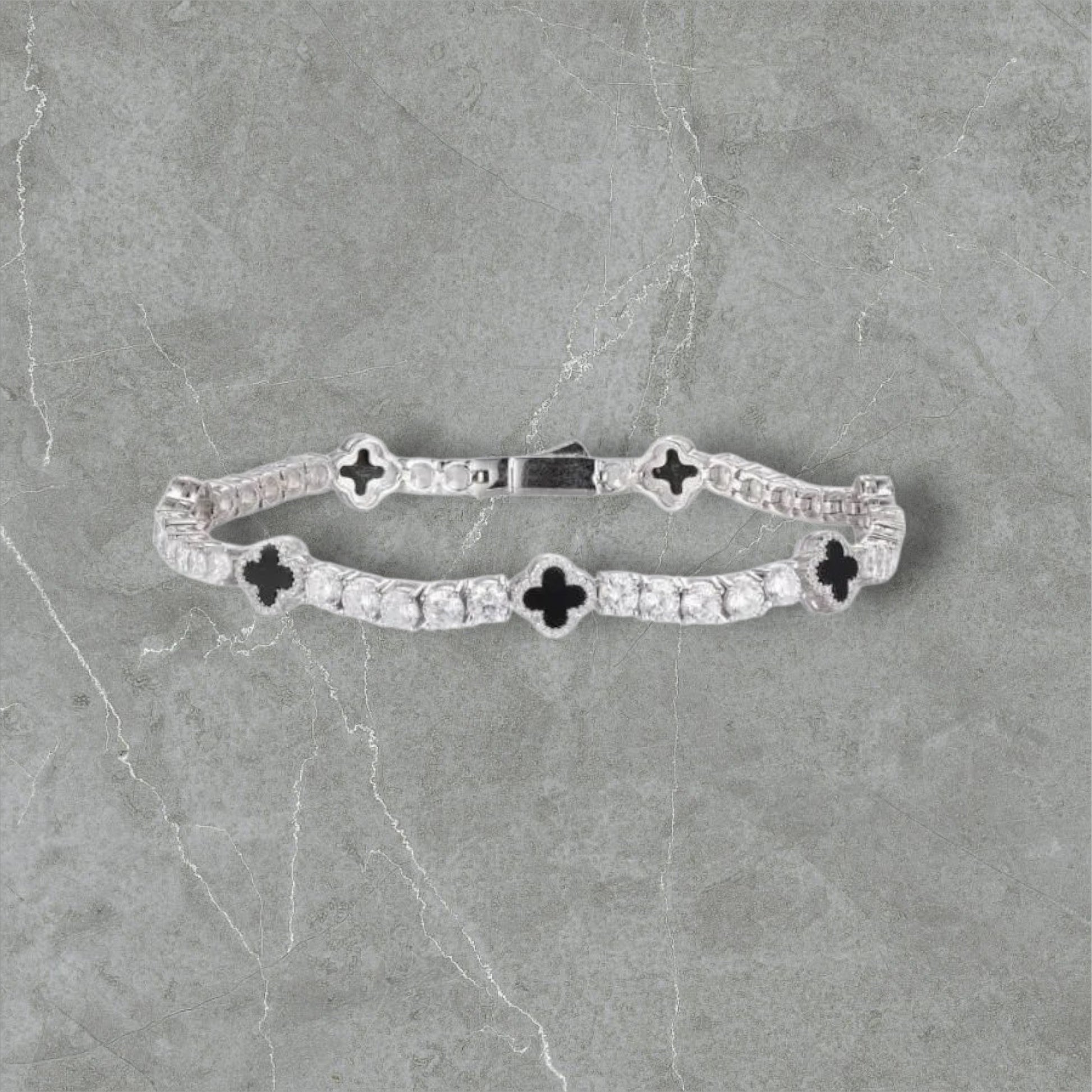 MOISSANITE BLACK CLOVER Tennis Bracelet - White Gold