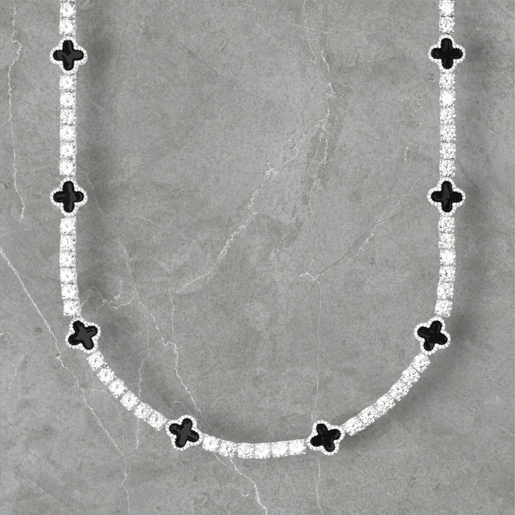 MOISSANITE BLACK CLOVER TENNIS CHAIN.