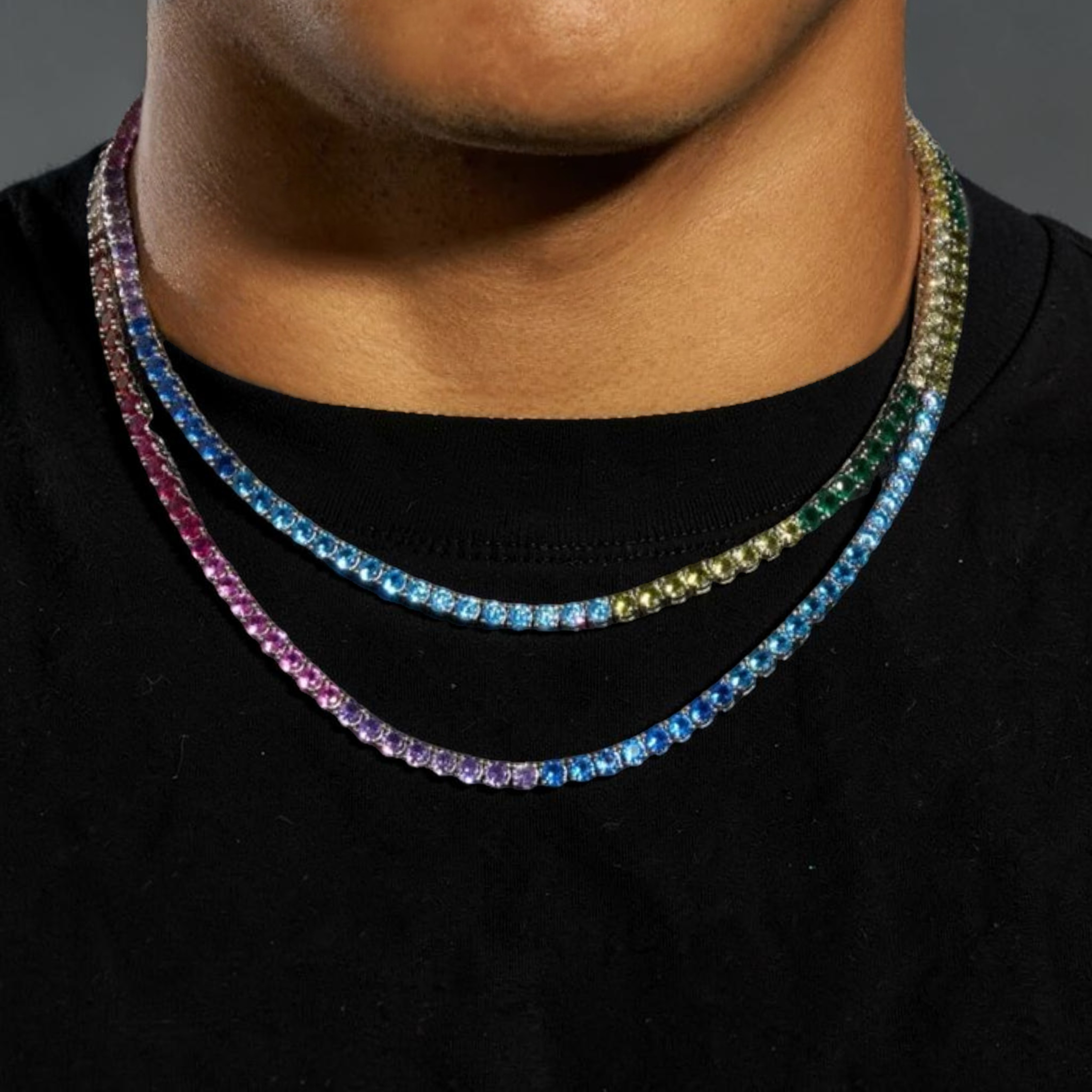 4mm Moissanite Multi-Colored Tennis Chain - Silver
