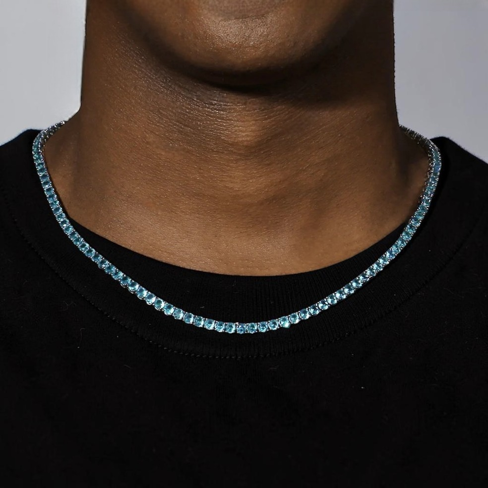 BLUE TENNIS CHAIN - 4MM White Gold