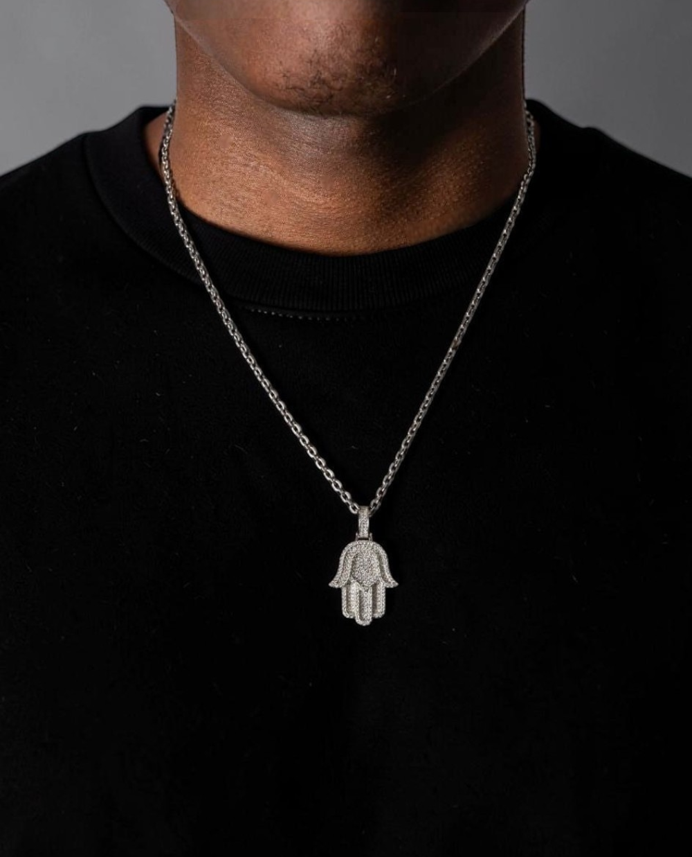 Moissanite Hamsa Pendant & Sterling Silver - Iced Out