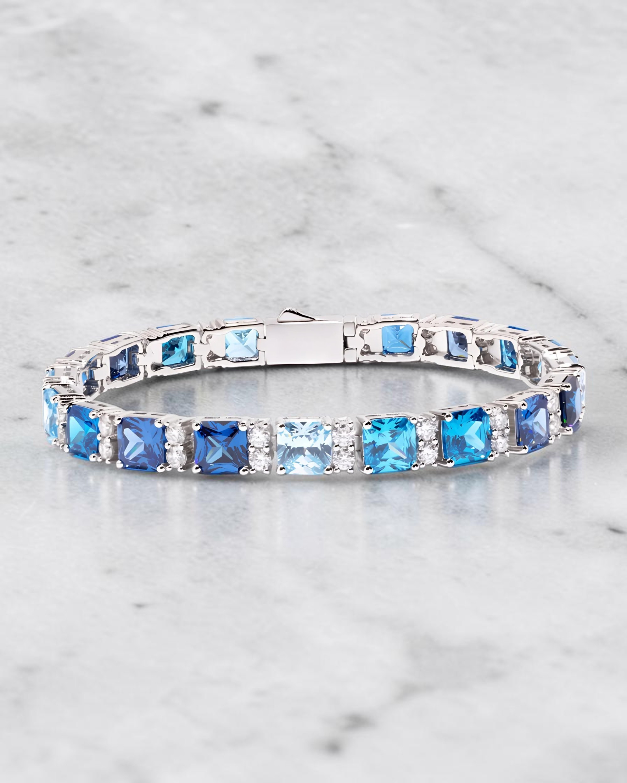 Moissanite Ocean Blue Stones Bracelet - Sterling Silver