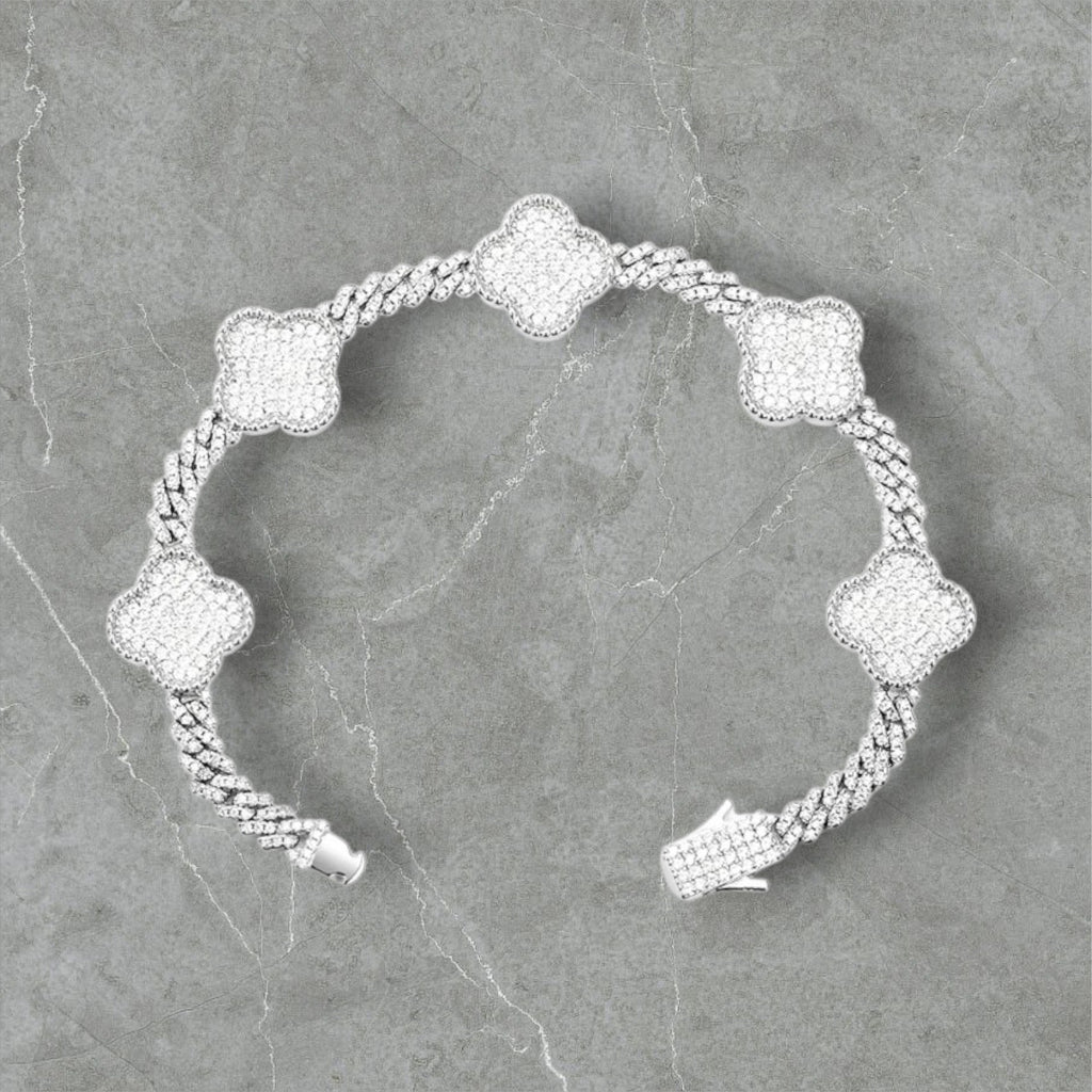 MOISSANITE CUBAN CLOVER Bracelet - White Gold