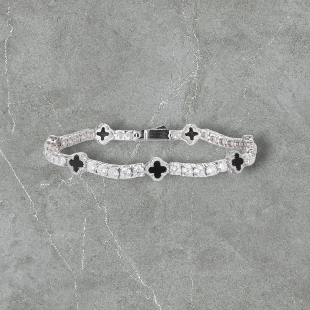 MOISSANITE BLACK CLOVER Tennis Bracelet - White Gold