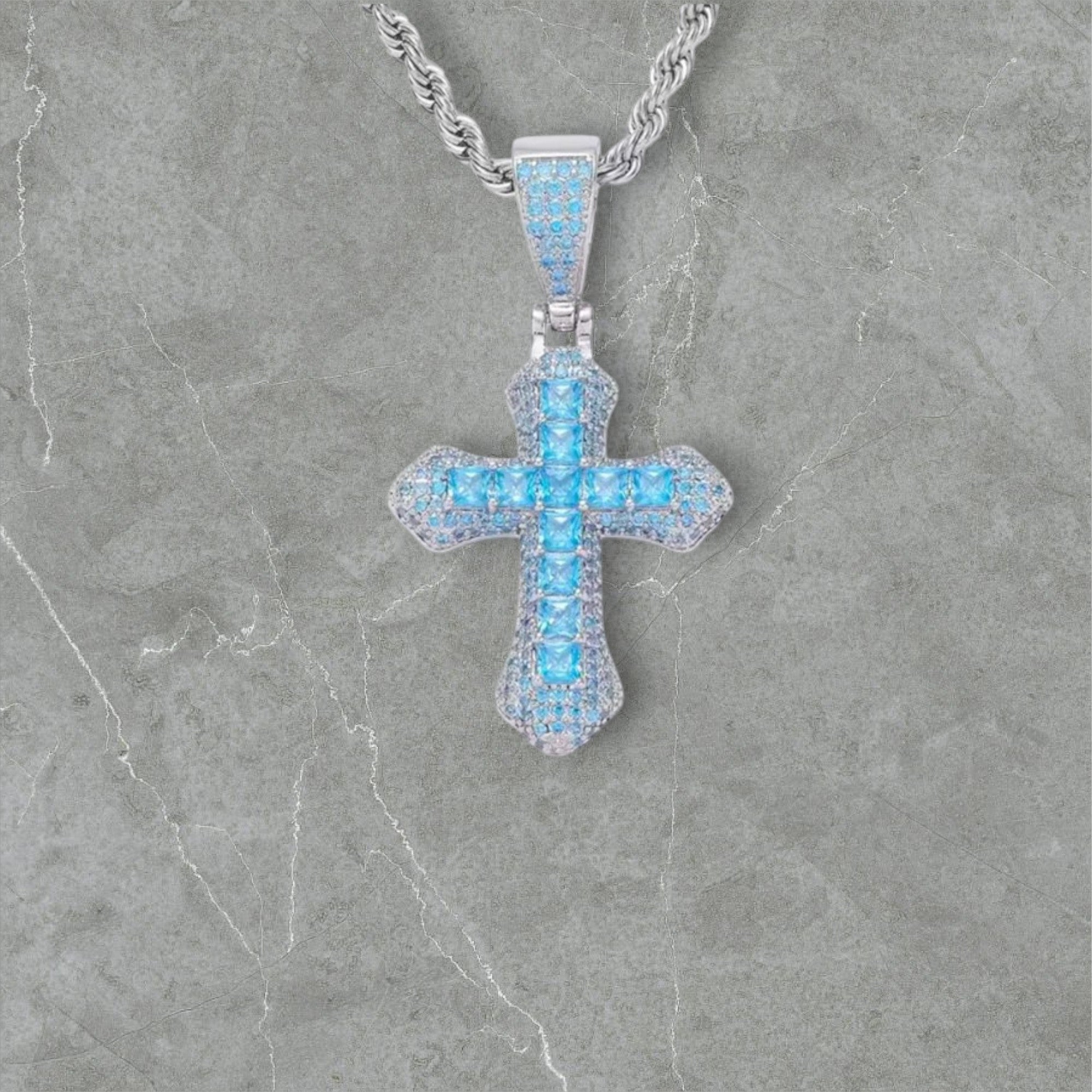 BLAUER KREUZANHÄNGER - Weißgold