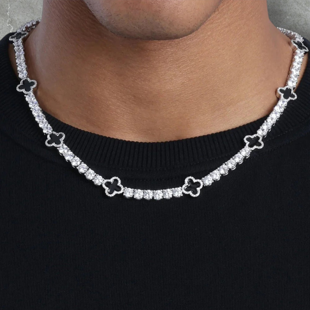 MOISSANITE BLACK CLOVER TENNIS CHAIN.