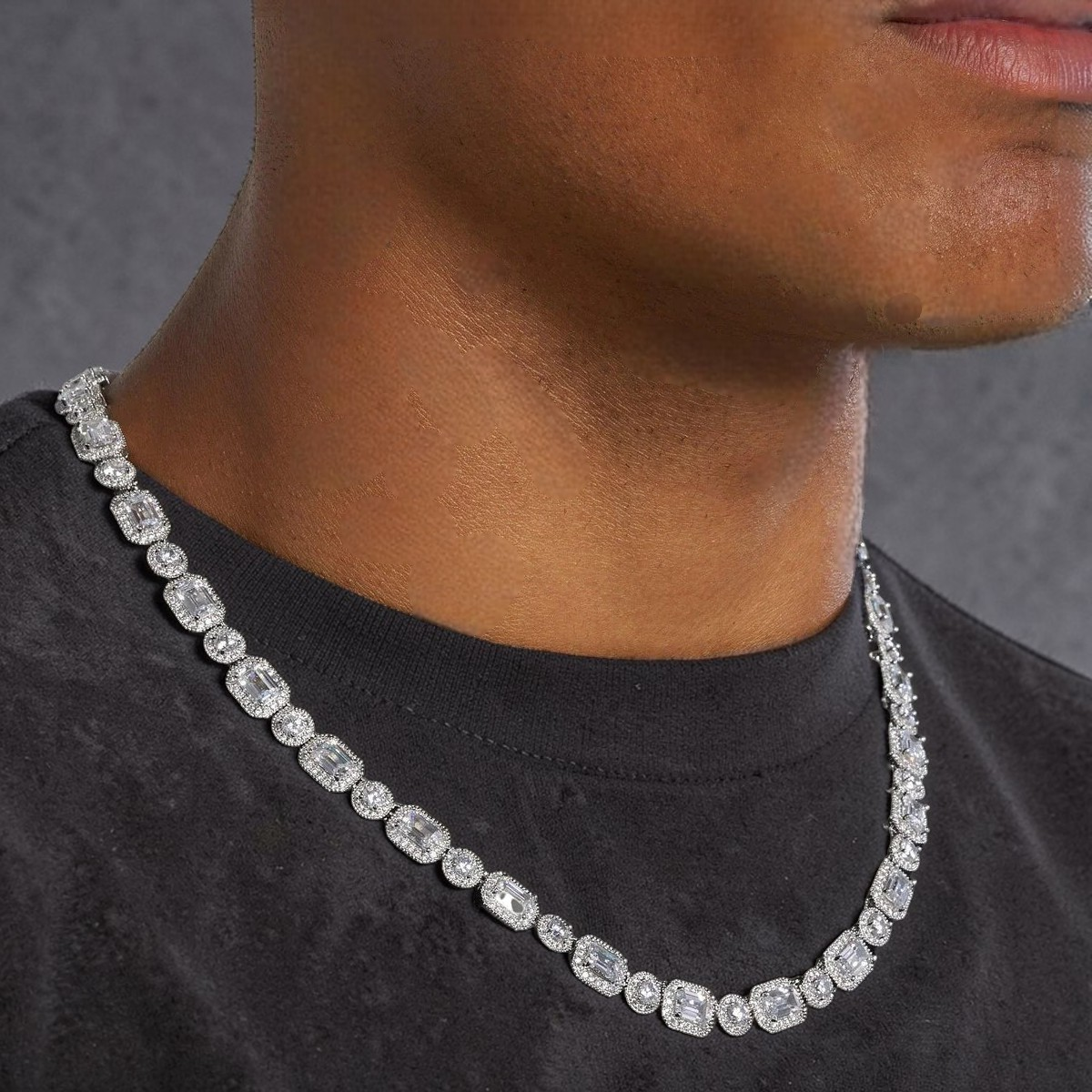 Moissanite Clustered Tennis Chain - 10MM Sterling Silver