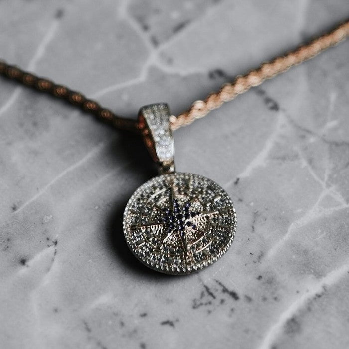 ICED COMPASS PENDANT - Sterling Silver