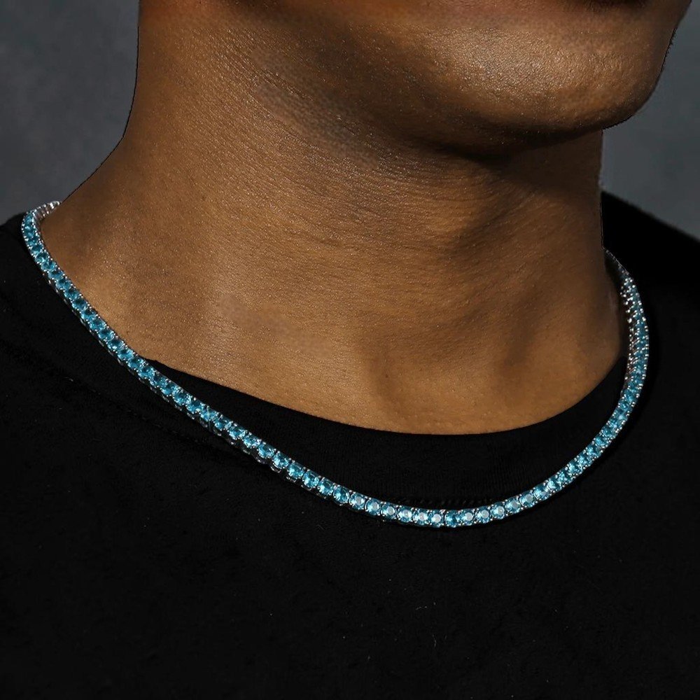 BLUE TENNIS CHAIN - 4MM White Gold