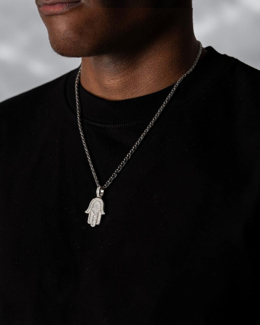 Moissanite Hamsa Pendant & Sterling Silver - Iced Out