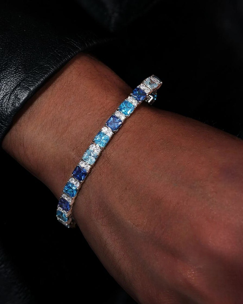 Moissanite Ocean Blue Stones Bracelet - Sterling Silver