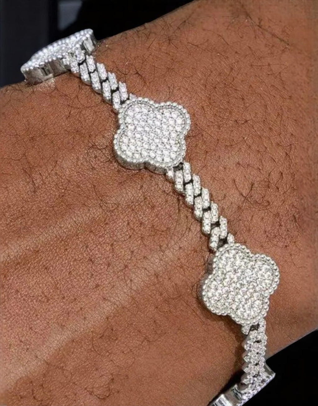 MOISSANITE CUBAN CLOVER Bracelet - White Gold