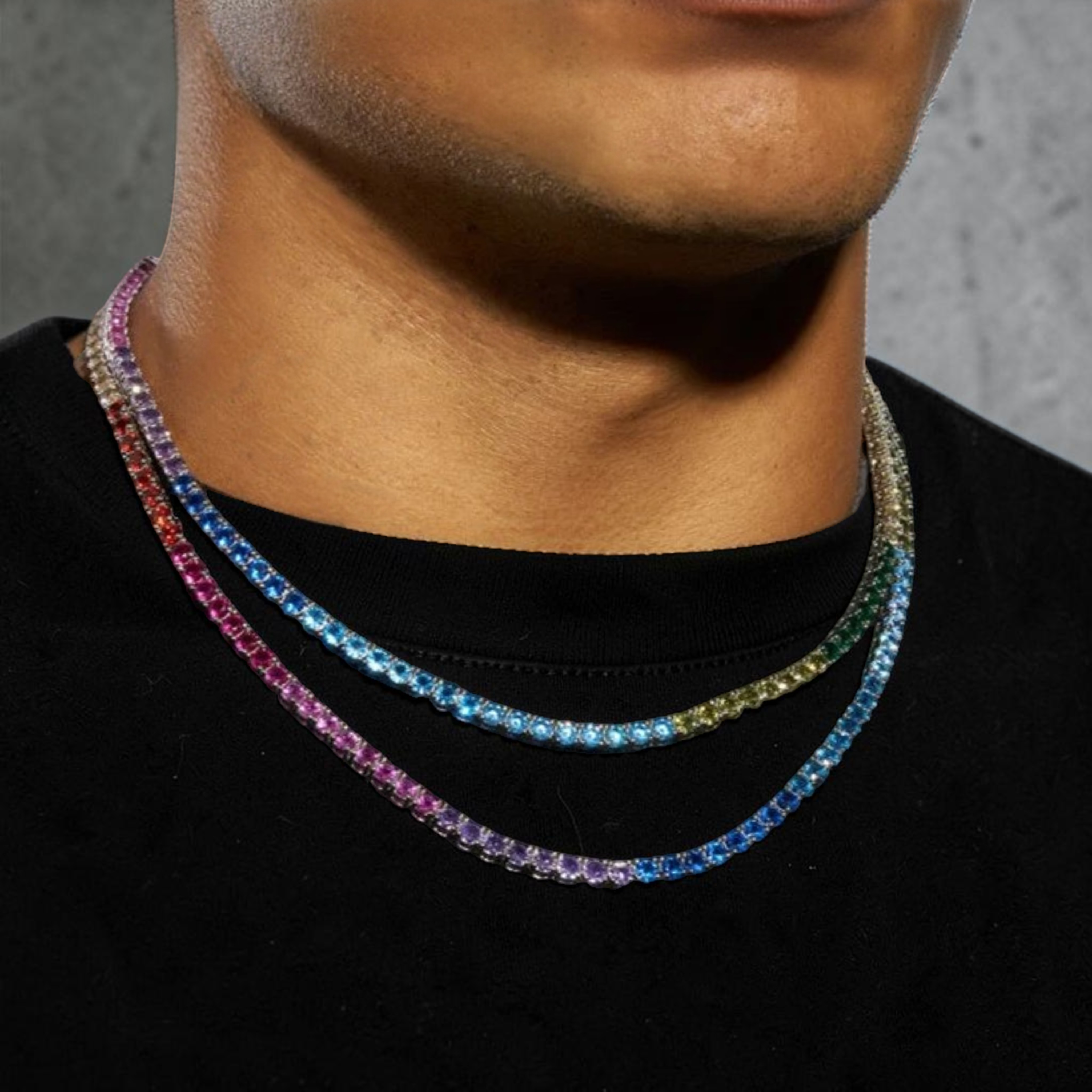 4mm Moissanite Multi-Colored Tennis Chain - Silver