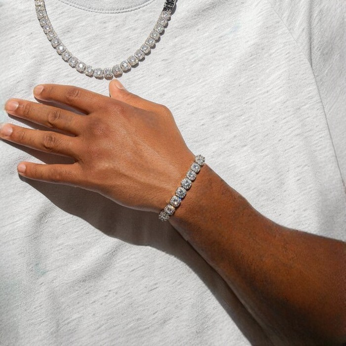 Clustered Tennis Bracelet - White Gold