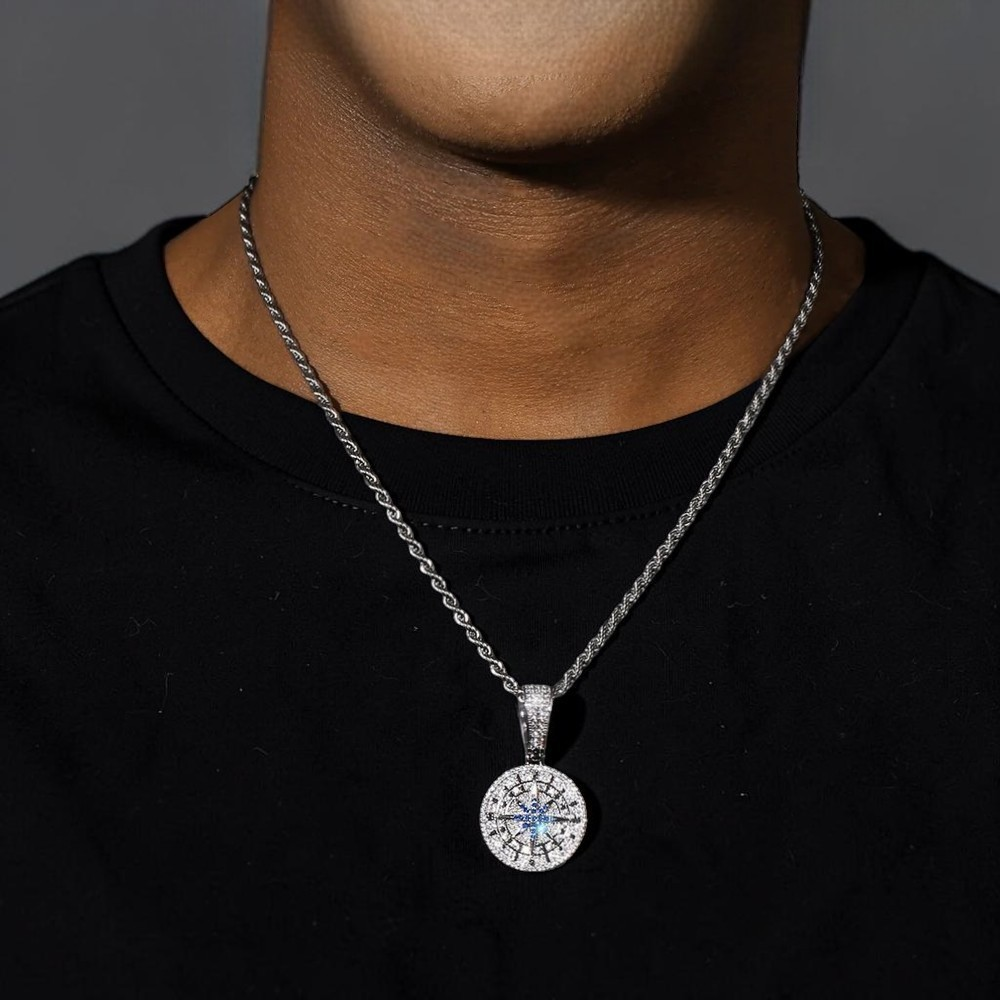 ICED COMPASS PENDANT - Sterling Silver