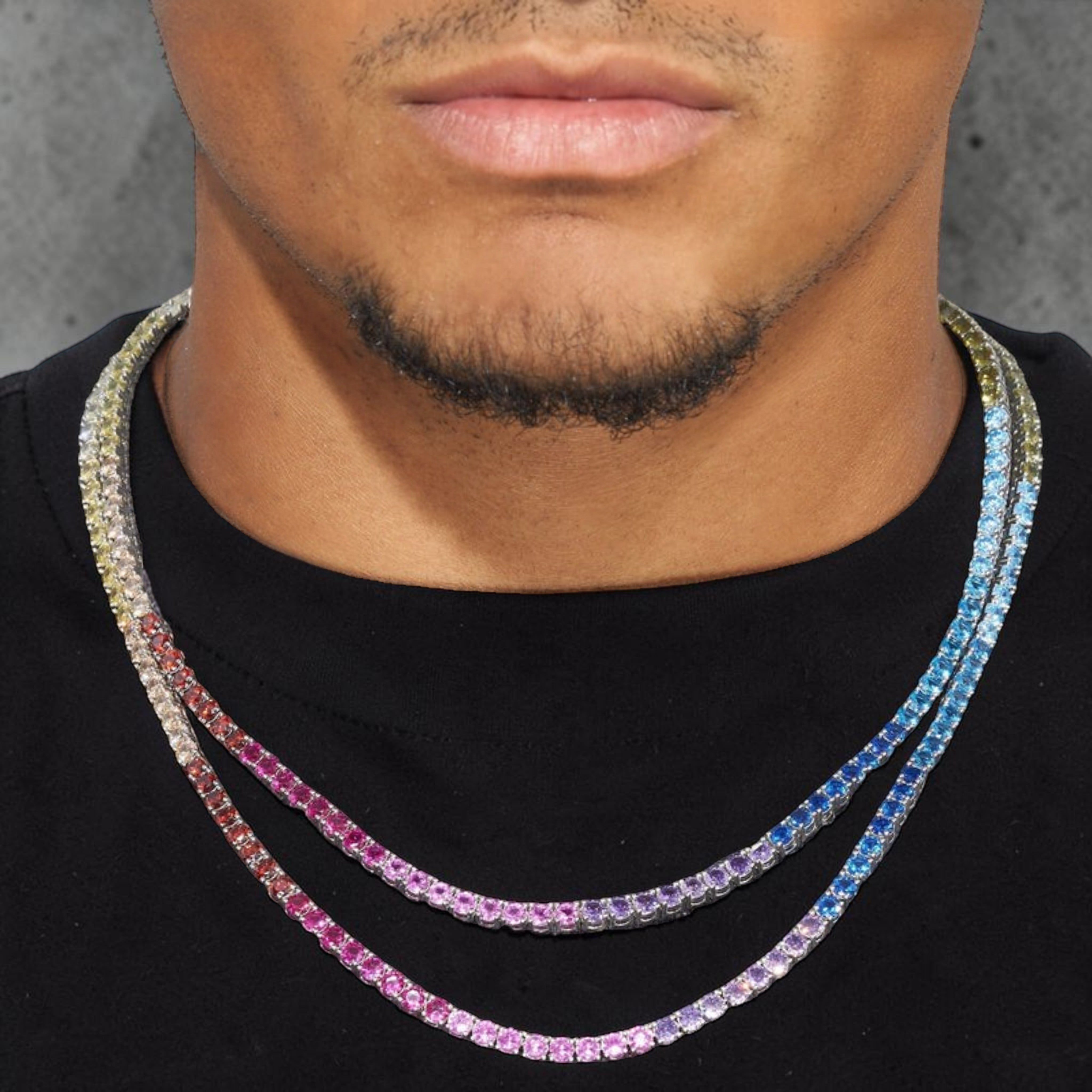 4mm Moissanite Multi-Colored Tennis Chain - Silver