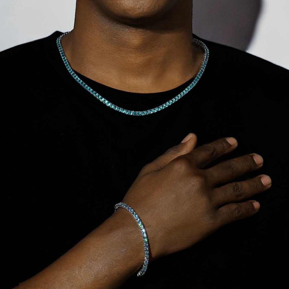 BLUE TENNIS CHAIN - 4MM White Gold