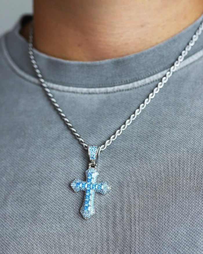 BLAUER KREUZANHÄNGER - Weißgold
