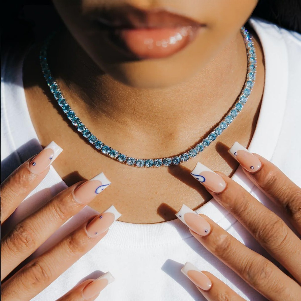 BLUE TENNIS CHAIN - 4MM White Gold