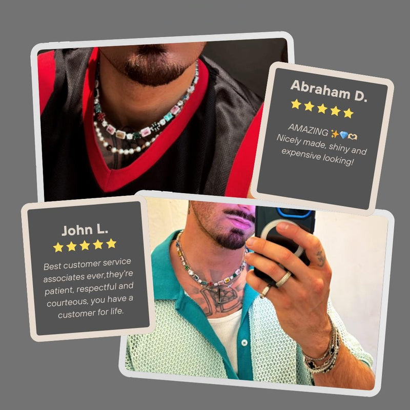 Kreuz und Kette aus Moissanit und Edelsteinen.