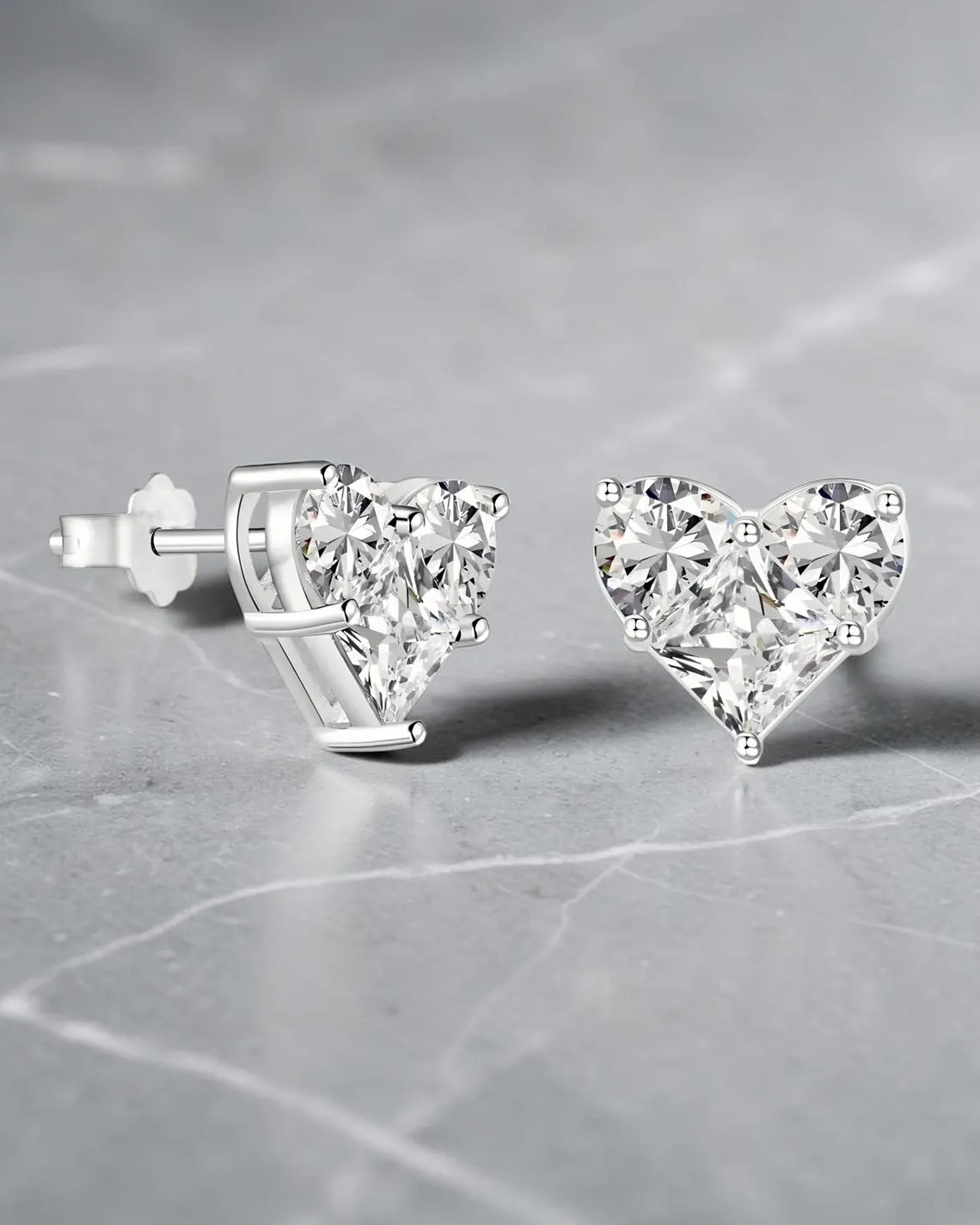 Moissanite Heart Studs - Sterling Silver