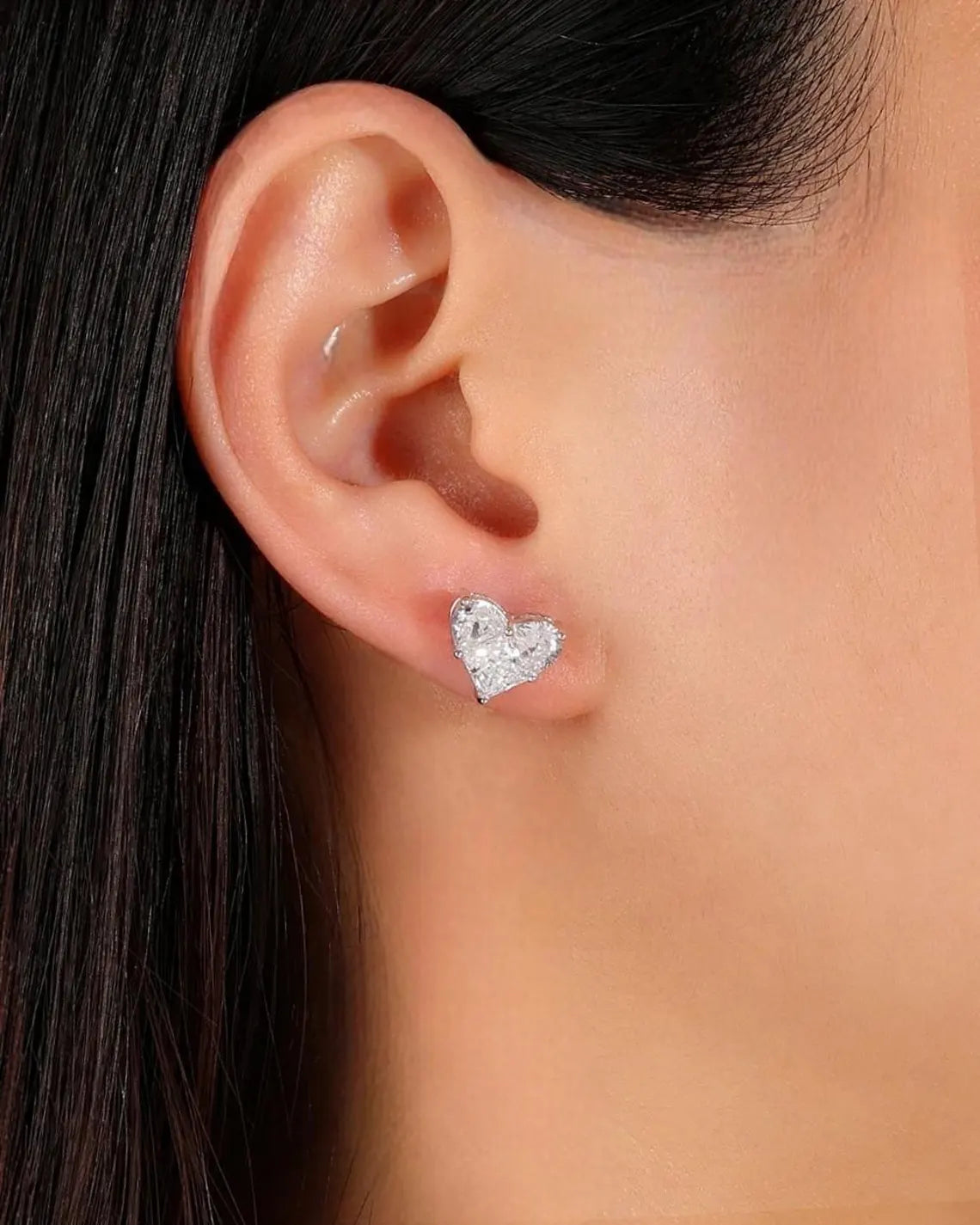 Moissanite Heart Studs - Sterling Silver