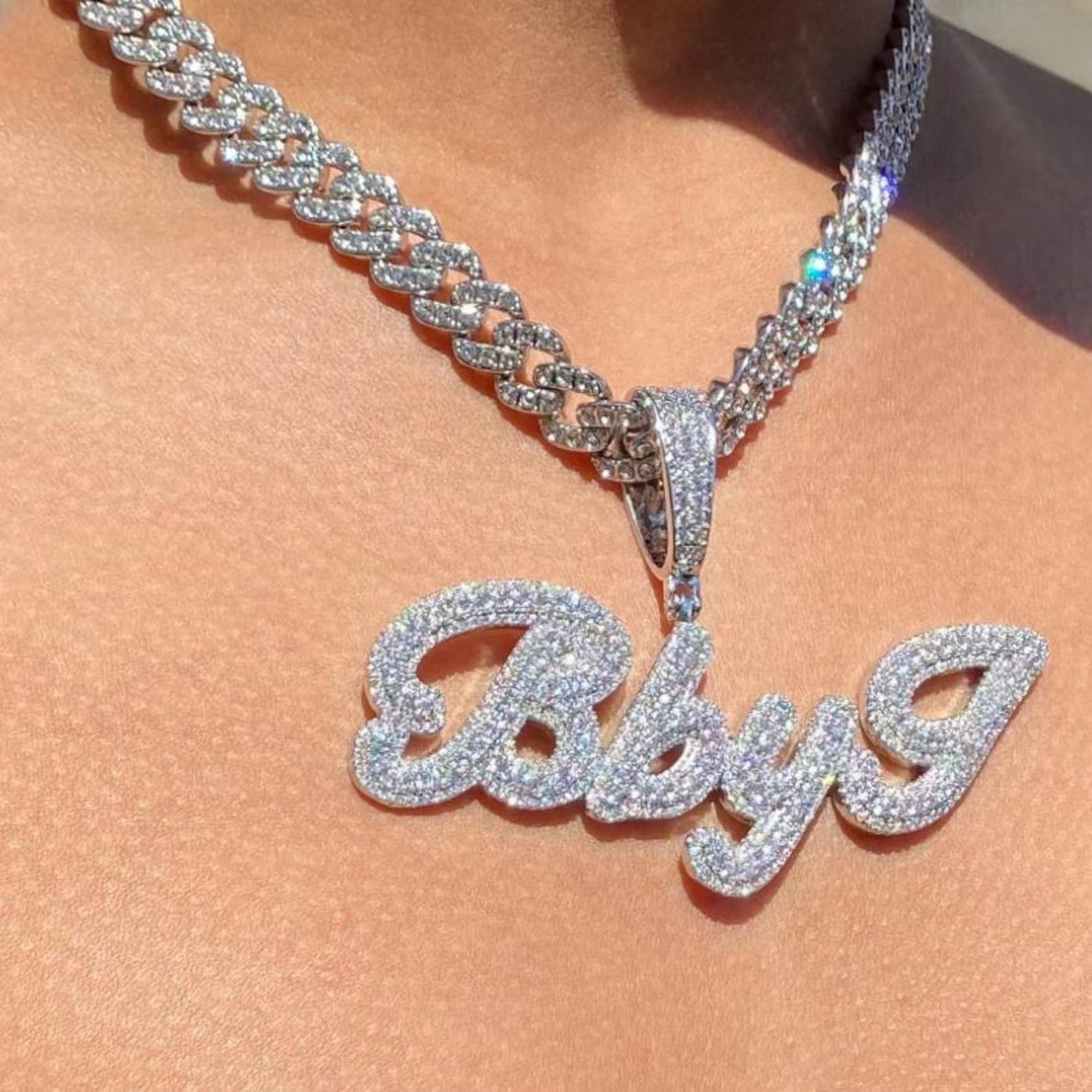 MOISSANITE LETTER CHAIN Custom - White Gold